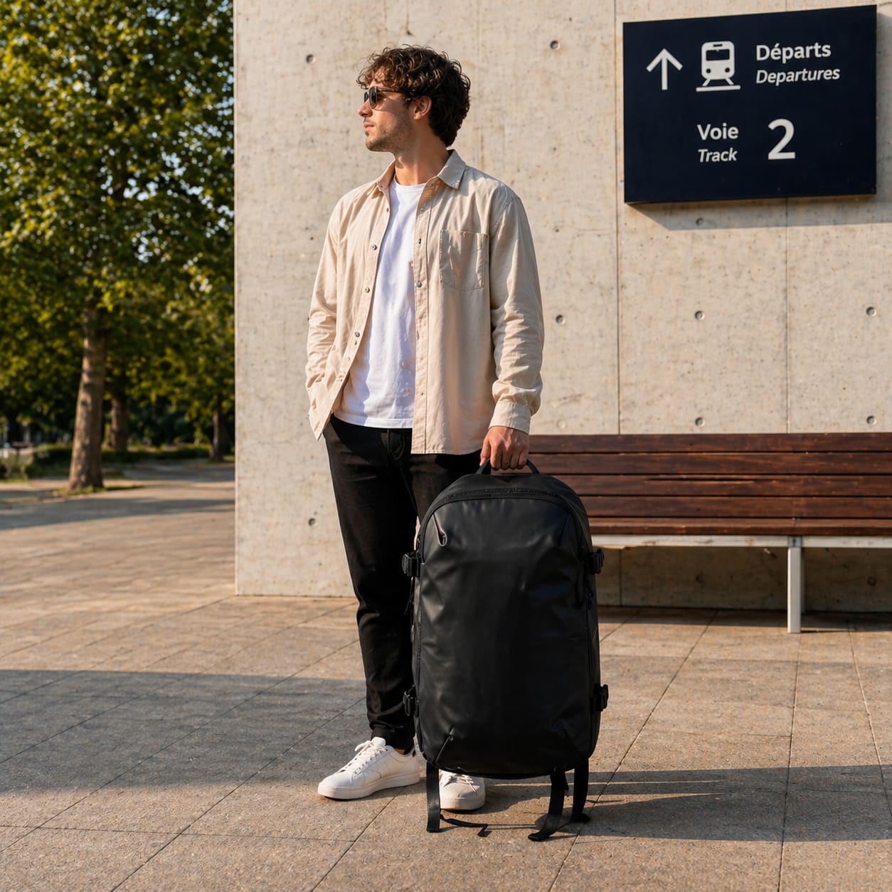 Voyageuse avec un sac à dos de compression Airoxbag
